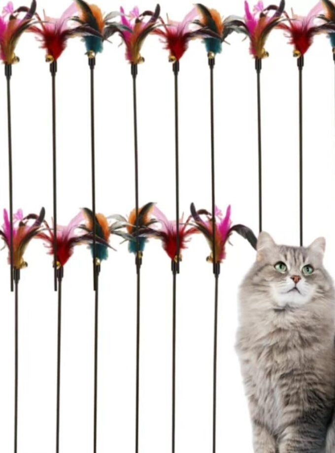 15-Pack Cat Feather Toys and Teaser Wand- feather toys for cats，cat feather toy, cat toys for indoor cats，feather stick cat toy cat teaser wand - feather wand cat toy