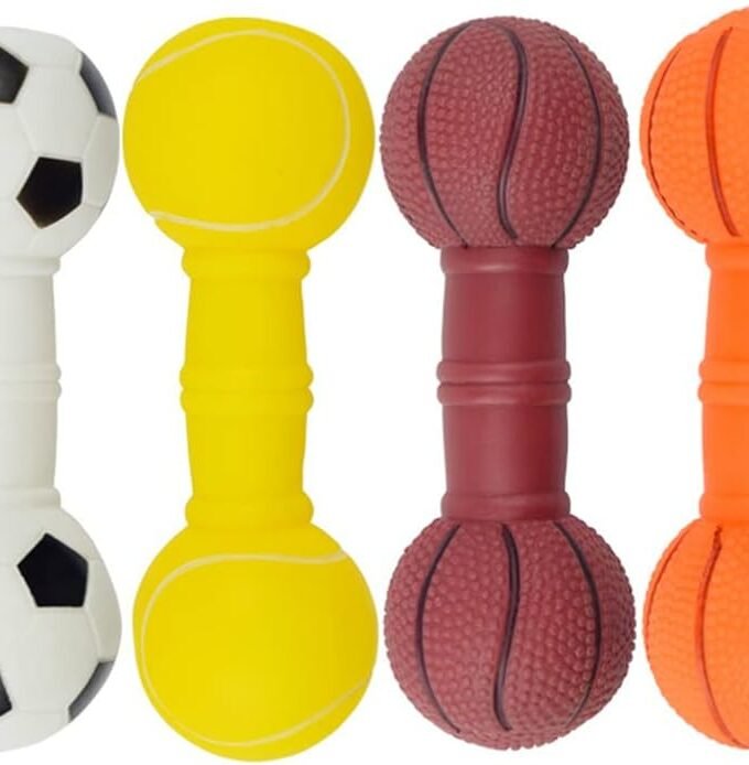 Squeakers 4pcs Pet Dog Puppy Chewing Toy Vinyl Barbell Chew Toy Squeaky Stick Interactive Pet Teething Molars Teeth Cleaning Toy for Small Dogs Aggressive Chewers Puppy Toys