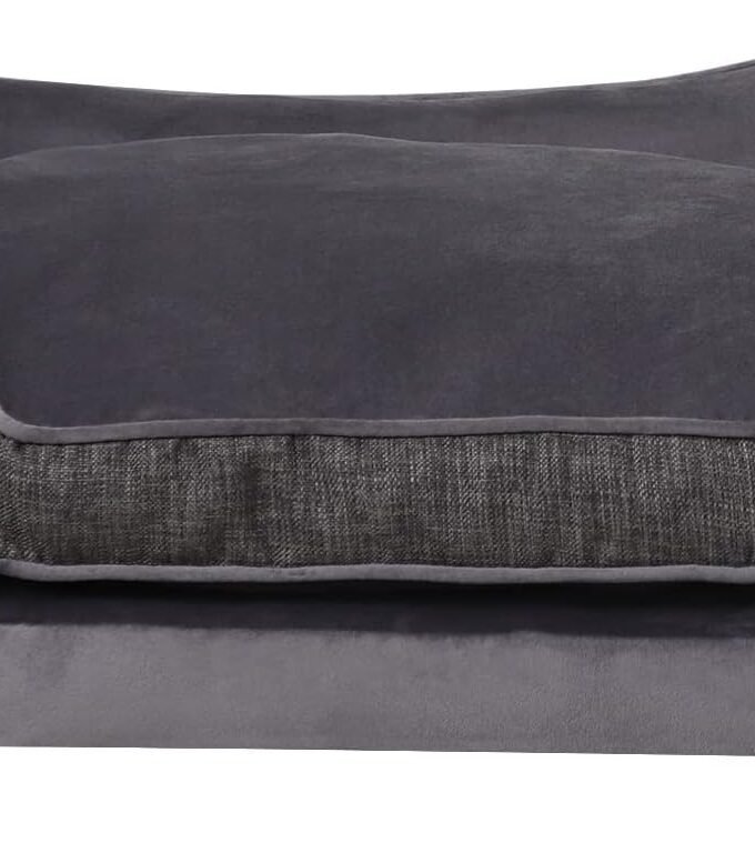 Pet Sofa Bed/Velvet & Linen Fabric Pet Couch with Removeable & Washable Cushion for small Dogs Cats (Gray)