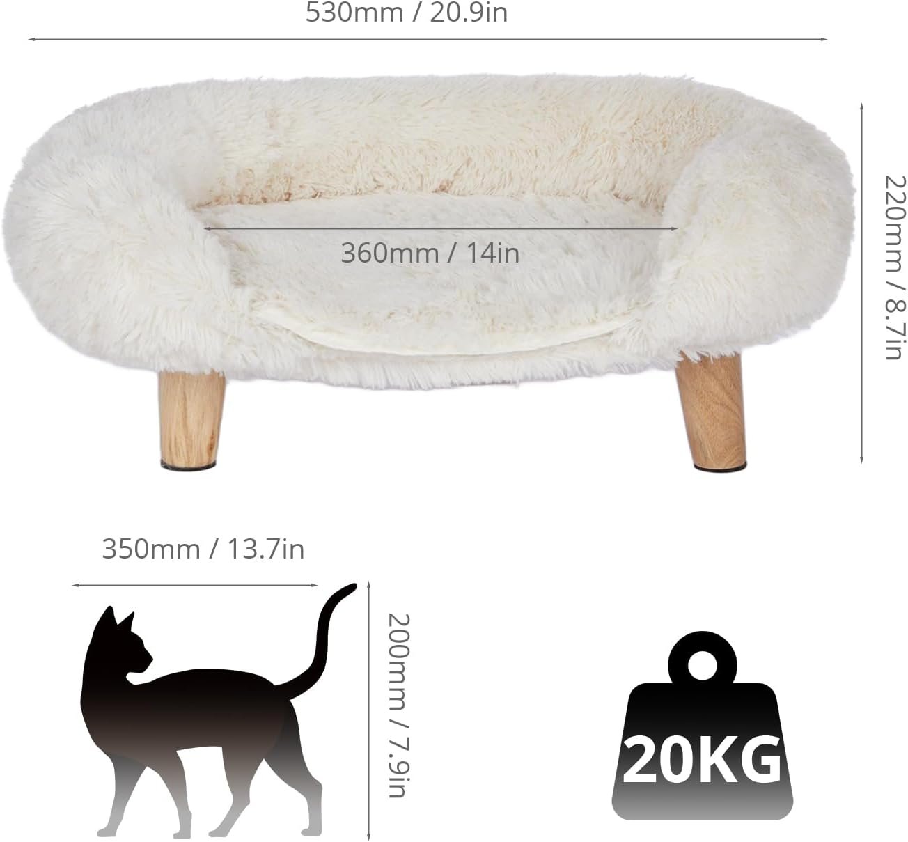 Elevated Pet Bed, Cat Dog Stool Bed with Sturdy Wood Legs Pet Chair, Plush Pet Bed, Round Warm Cuddler Kennel Soft Puppy Sofa for Small Dog Kitten,Relief and Improved Sleep-White - Image 2