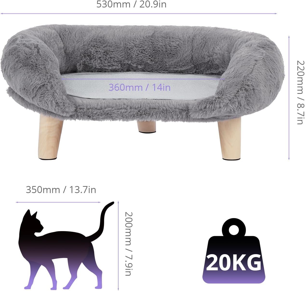 Elevated Pet Bed,Cat Dog Stool Bed with Sturdy Wood Legs Pet Chair, Plush Pet Bed, Round Warm Kennel Soft Puppy Sofa for Small Dog Kitten,Relief and Improved Sleep (Light Gray, Medium) - Image 2