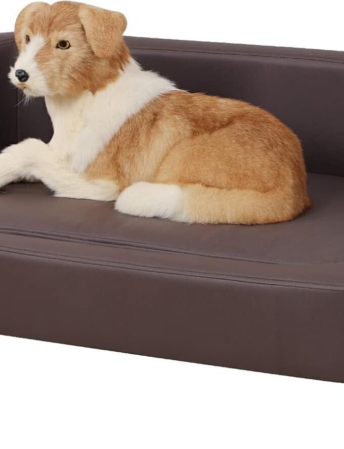 Dog Bed/Pet Sofa Bed Technology Cloth Medium-Large Pet Sleeping Couch High Wood Leg Animal Bed Sofa (Brown)