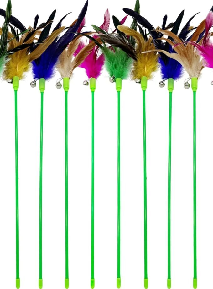 Cat Wand Toy Cat Feather Toys, 10 Pieces Cat Feathers Teaser Wand Toy, Interactive Feather Cat Toy for Indoor Cats