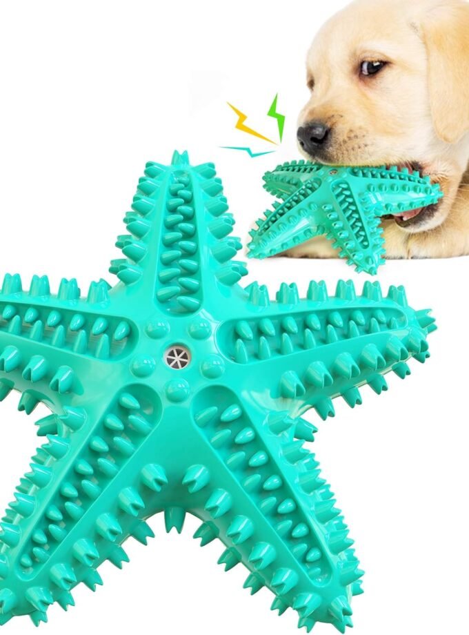 Dog Toys for Aggressive Chewers, Dog Teething Cleaning Toothbrush Toy, Durable Squeaky Interactive Starfish Puppy Toys for Small Medium Large Breed
