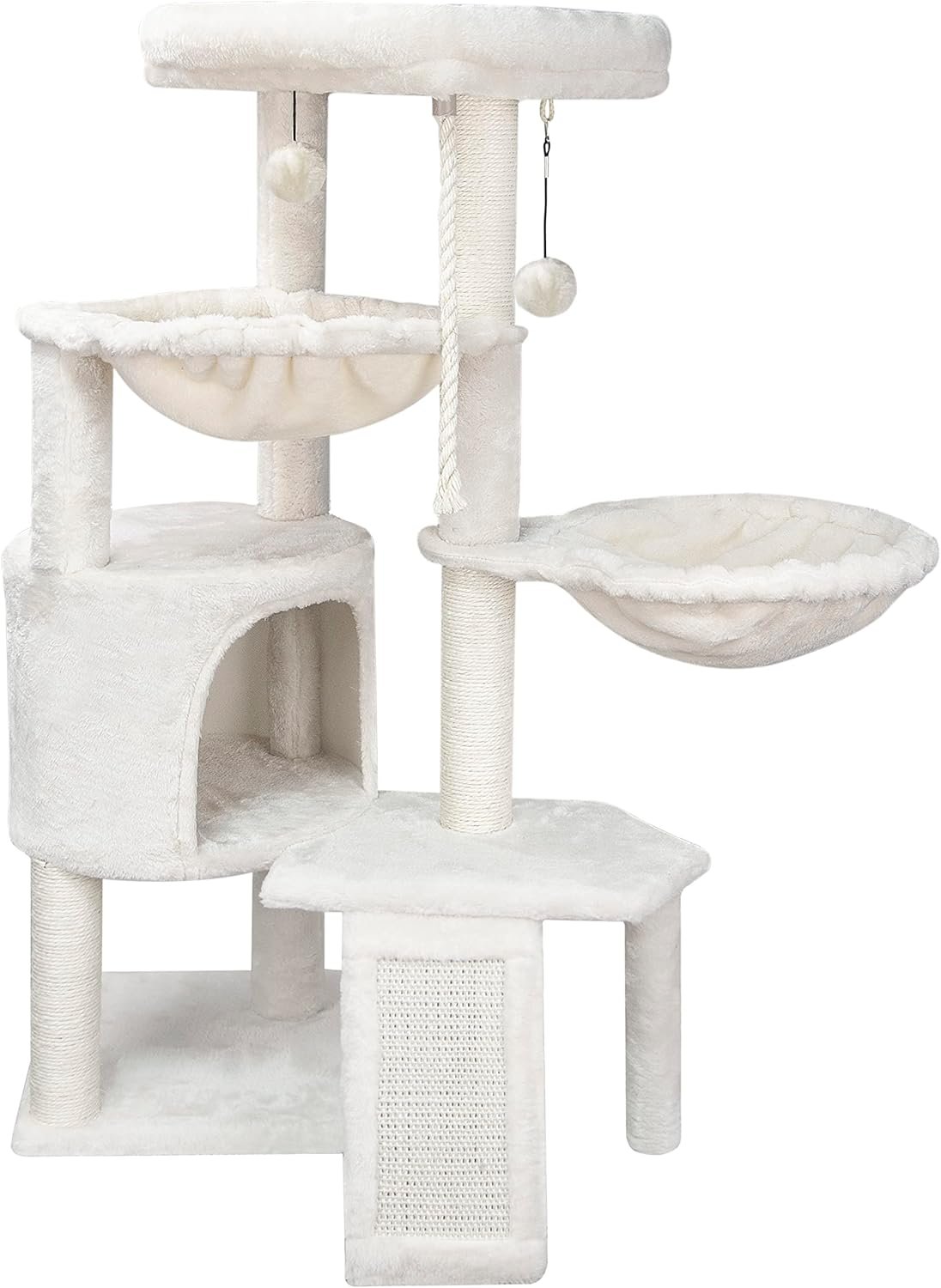 Three Layer Cat Tree with Cat Condo Scratch Pad and Two Hammocks,Beige