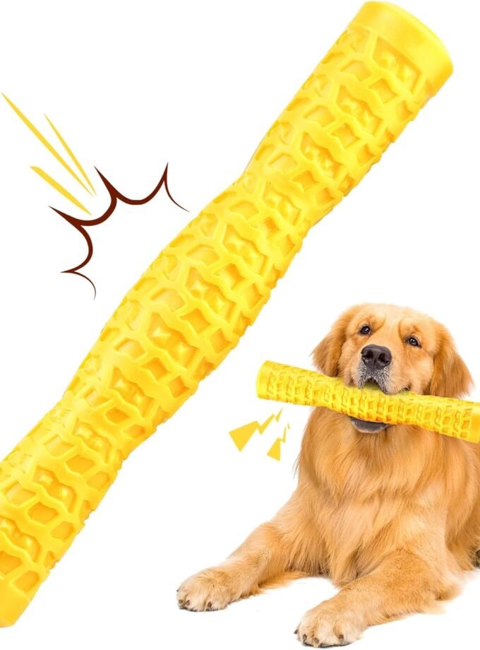 Dog Squeaky Toys Interactive Dog Toys for Aggressive Chewers Tough Rubber Chew Toys for Medium/Large Breed, Indestructible Puppy Chew Toys for Teething (Yellow)
