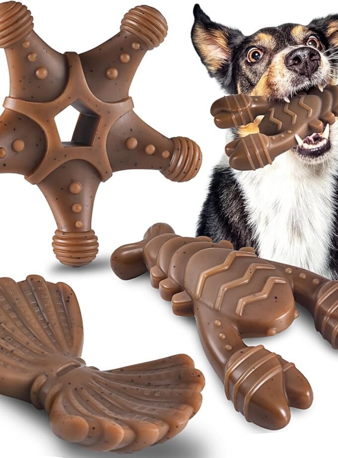 Dog Toys for Aggressive Chewers, Indestructible Dog Toys for Large Dogs, Dog Chew Toys for Large Medium Small Breed, 3 Pack Super Chewer Dog Toys with Tough Nylon, Gift for Dogs