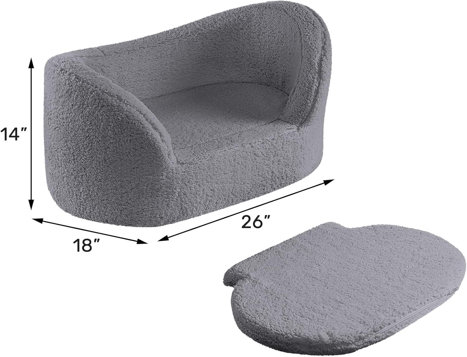 Cat Sofa Couch, Pet Sofa for Cats and Small Dogs, Sherpa Fleece Cat Sleeping Bed, Ultra-Soft Snuggle Cat Sofa for Indoor Kitten, Mini Dog Couch Sofa Bed, Gray - Image 2