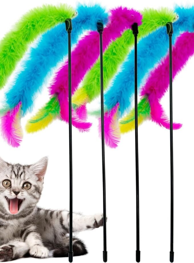 Cat Wand Toy Cat Feather Toys, 6 PCS Cat Feather Teaser Toy, Interactive Feather Cat Toy for Indoor Cats Play
