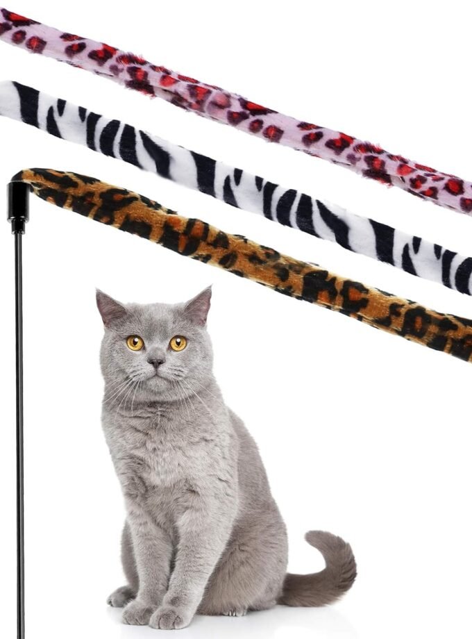 3 Pieces Jungle Cat Wand Cat Teaser Charmer Interactive Cat Toys Wand Fun Cat Kitten Kitty Playing Toy, 3 Styles (Classic Color)