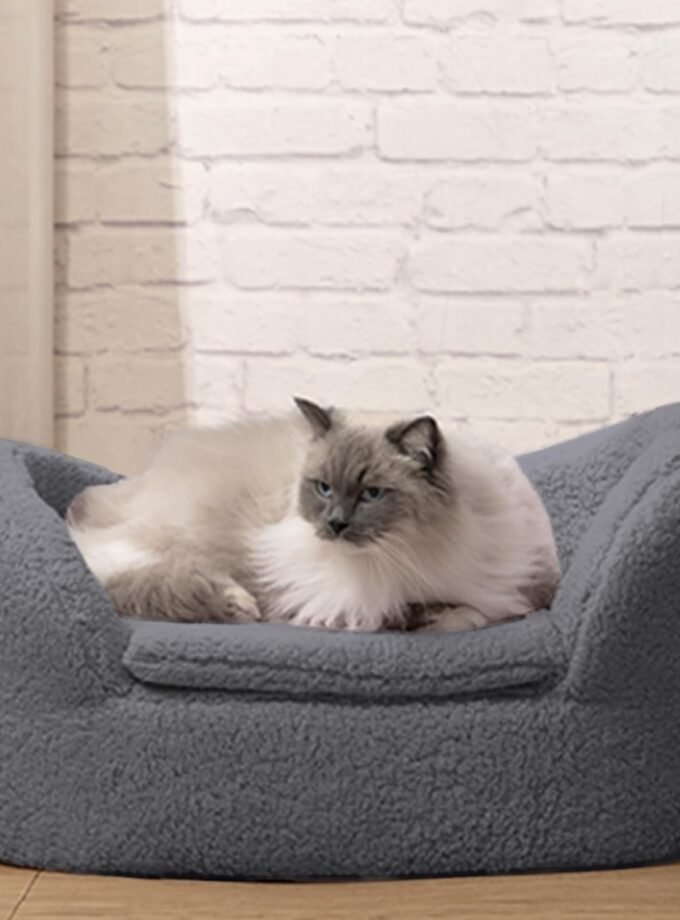 Cat Sofa Couch, Pet Sofa for Cats and Small Dogs, Sherpa Fleece Cat Sleeping Bed, Ultra-Soft Snuggle Cat Sofa for Indoor Kitten,  Mini Dog Couch Sofa Bed, Gray