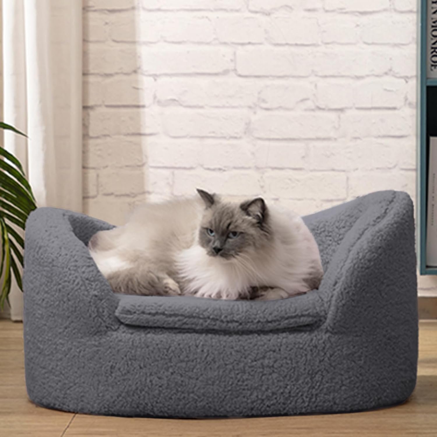 Cat Sofa Couch, Pet Sofa for Cats and Small Dogs, Sherpa Fleece Cat Sleeping Bed, Ultra-Soft Snuggle Cat Sofa for Indoor Kitten, Mini Dog Couch Sofa Bed, Gray