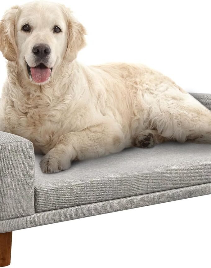 Dog Sofa Couch, Pet Bed with Comfortable  Cushion, Washable Cover, Wooden Legs, Anti-slip Mat for Large Dogs, Cats, Kittens, Gray