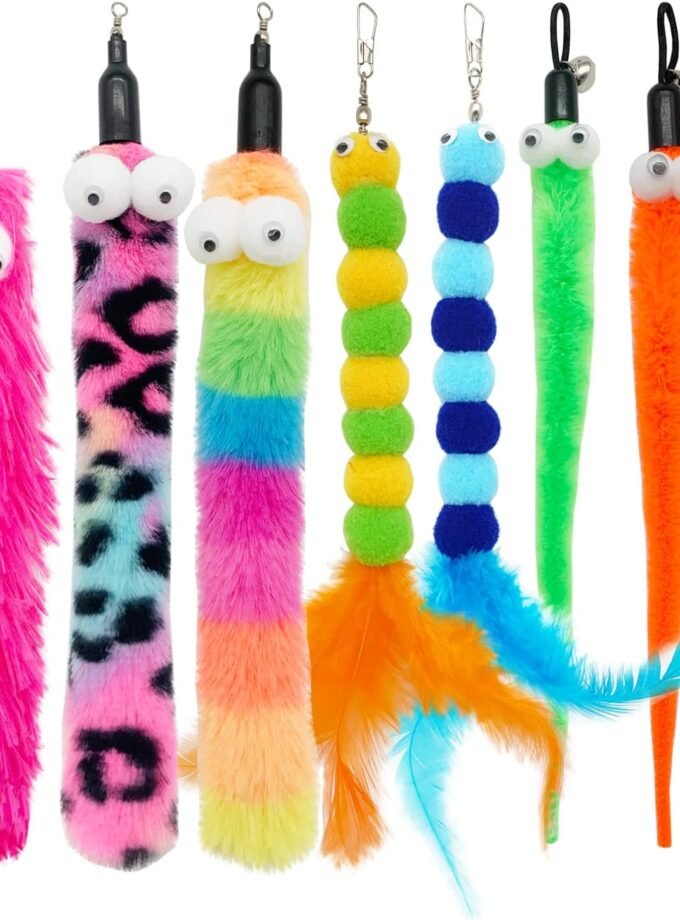 Cat Worm Toy Cat Wand Replacement, 8 PCS Worms Cat Toy Refill, Cat Wand Attachments Worm Toys for Indoor Cats