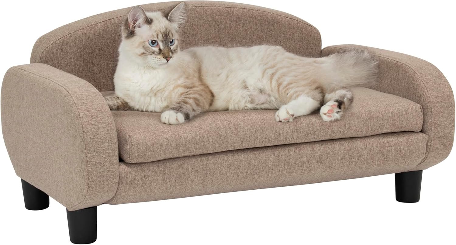 Modern Pet Sofa 31.5" Wide Low Back Lounging Bed with Removable Mattress Cover in Espresso/Sand