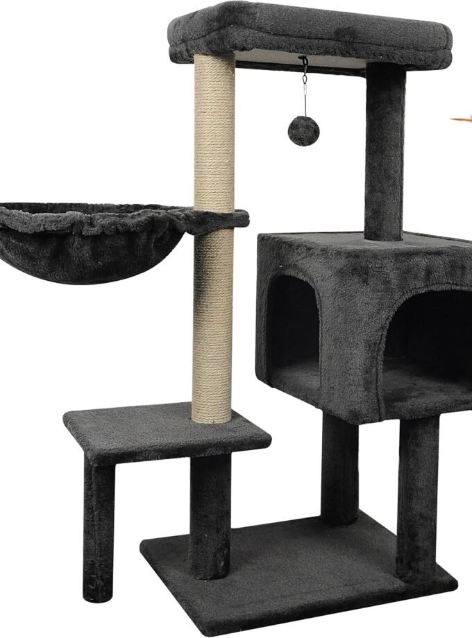 Cat Tree Has Scratching Toy with A Ball Activity Centre Cat Tower Furniture Jute-Covered Scratching Posts,Darkgrey