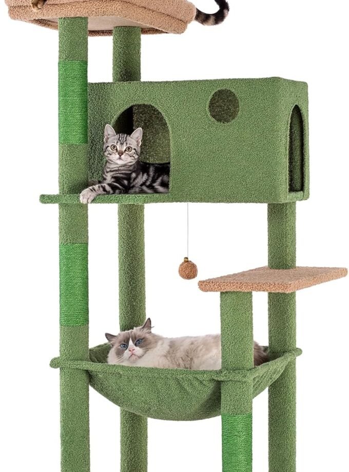 Cactus Cat Tree for Large Cats 53 Inches Tall Cat Tower with Large Hammock 21.7x17.7 Inches Super Spacious Condo and Wide Padded Perch Scratching Posts and Pad for Indoor Cats-Large Cactus
