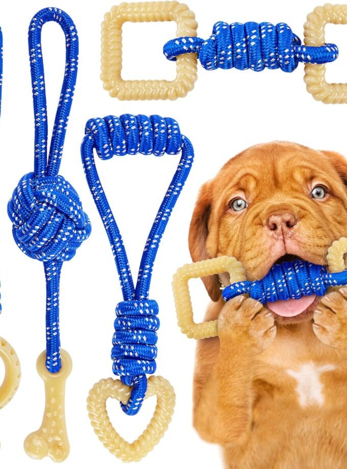All Nylon Puppy Toys 4 Pcs for Aggressive Chewers Puppies,Durable Interactive Puppy Chew Toys,Beef Flavored Puppy Teething Toys Long-Lasting Play,Tug of War Puppy Toys to Keep Them Busy