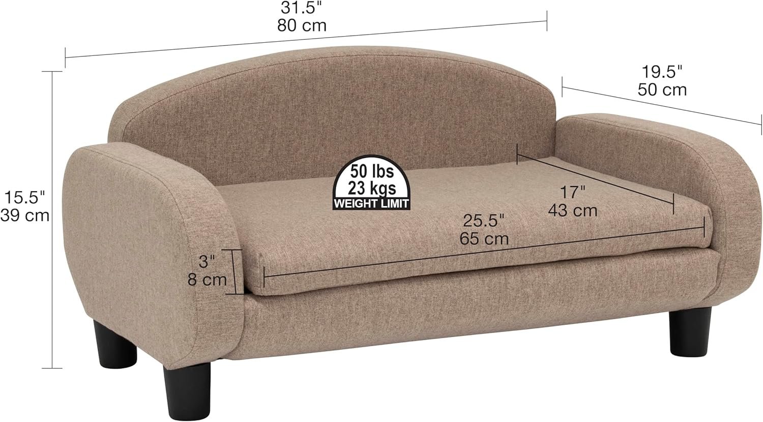 Modern Pet Sofa 31.5" Wide Low Back Lounging Bed with Removable Mattress Cover in Espresso/Sand - Image 2